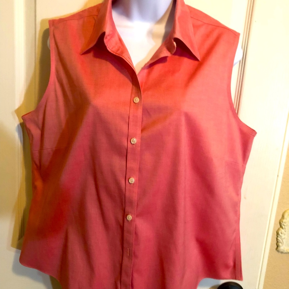 Brooks Brothers sleeveless non iron tailored blouse. Fresh color for Spring.